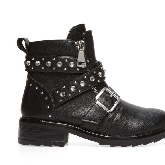 Kids' Halsi Crystal Stud Moto Boot In Black by Steve Madden size 10 brand new - Picture 9 of 9